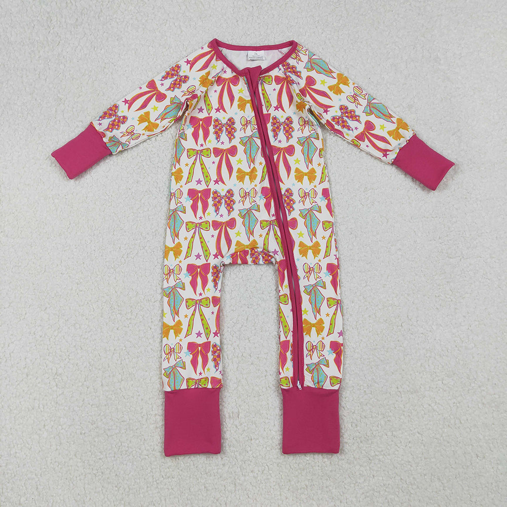 Baby Girls Long Sleeves Colorful Bows Stars Zipper Pant Rompers