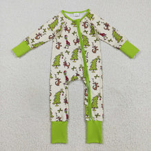 Load image into Gallery viewer, Sibling Baby Kids Green Face Christmas Trees Pajams Sets Zipper Footie Rompers
