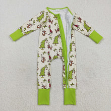 Load image into Gallery viewer, Sibling Baby Kids Green Face Christmas Trees Pajams Sets Zipper Footie Rompers
