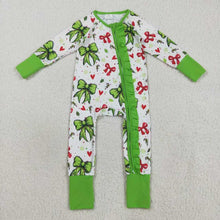 Load image into Gallery viewer, Sibling Baby Girls Christmas Green Red Bows Hearts Rompers Pajamas Sets

