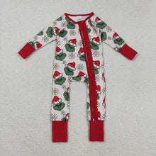 Load image into Gallery viewer, Baby Girls Green Face Flowers Ruffle Zipper Christmas Rompers
