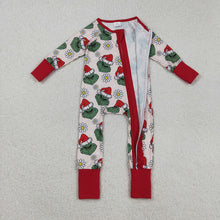Load image into Gallery viewer, Baby Girls Green Face Flowers Ruffle Zipper Christmas Rompers
