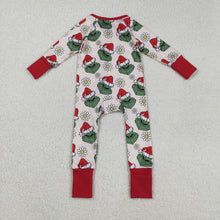 Load image into Gallery viewer, Baby Girls Green Face Flowers Ruffle Zipper Christmas Rompers
