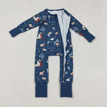 Load image into Gallery viewer, Baby Boys Navy Nativity Christmas Zipper Footie Rompers
