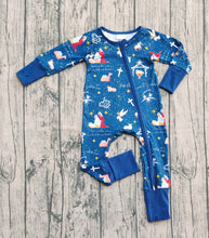 Load image into Gallery viewer, Baby Boys Navy Nativity Christmas Zipper Footie Rompers
