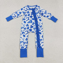 Load image into Gallery viewer, Sibling Baby Girls Blue Bows Footballs Go Team Ruffle Zipper Footie Romper Knee Length Dress
