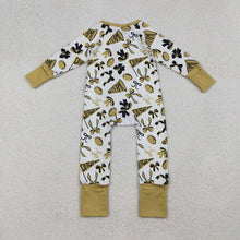 Load image into Gallery viewer, Baby Girls Golden Bows Footballs Ruffle Zipper Team Rompers
