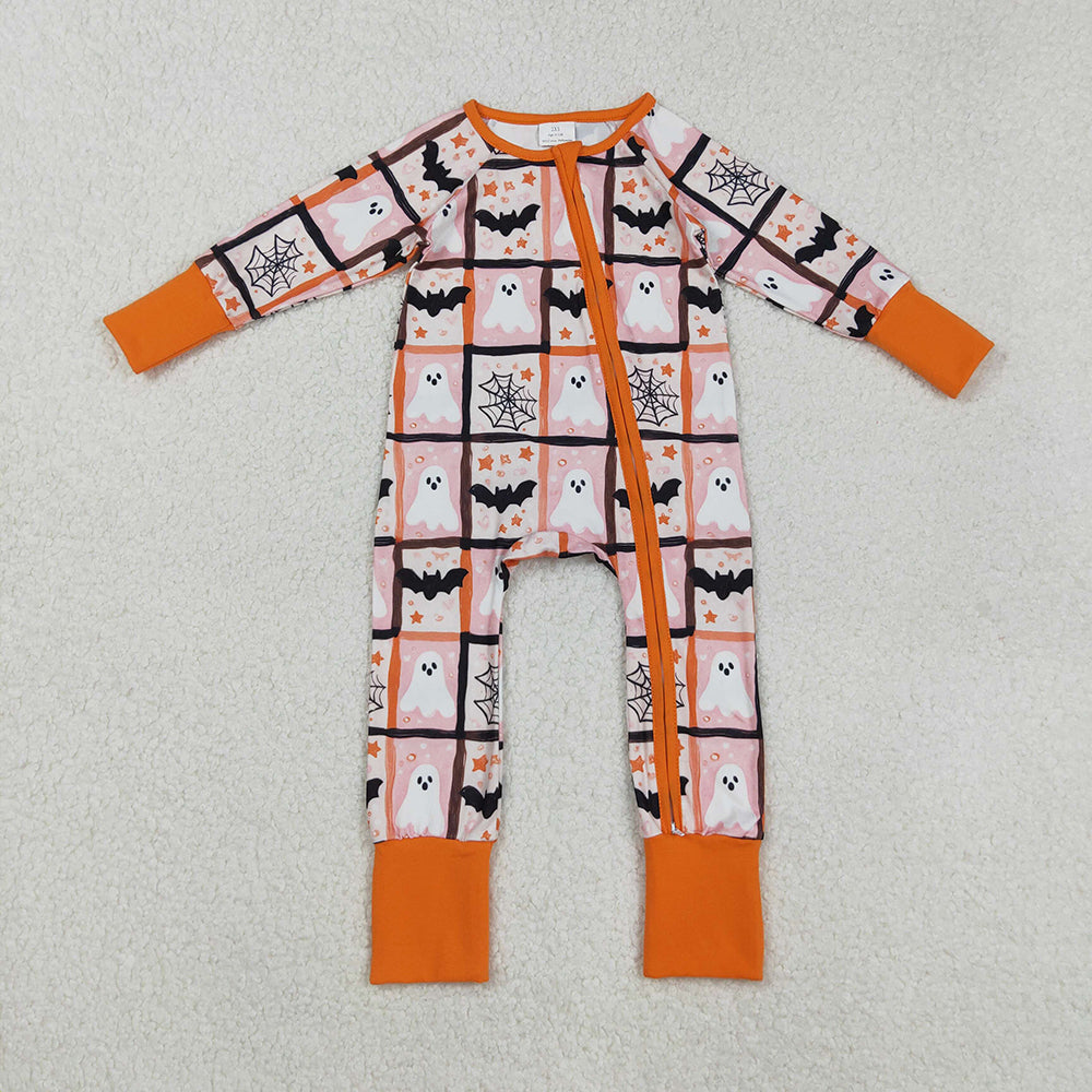 Baby Boys Ghosts Bats Halloween Zipper Footie Rompers
