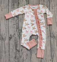 Load image into Gallery viewer, Baby Girls Ducks Bows Plaid Ruffle Zipper Footie Rompers
