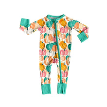 Load image into Gallery viewer, Baby Boys Colorful Pumpkins Plaid Fall Zipper Footie Rompers
