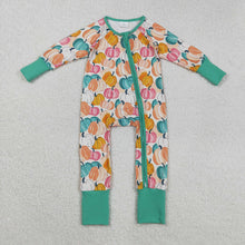 Load image into Gallery viewer, Baby Boys Colorful Pumpkins Plaid Fall Zipper Footie Rompers
