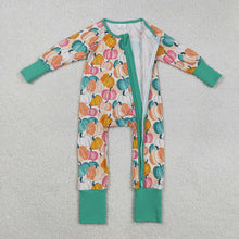 Load image into Gallery viewer, Baby Boys Colorful Pumpkins Plaid Fall Zipper Footie Rompers
