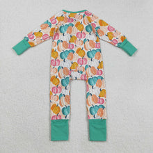 Load image into Gallery viewer, Baby Boys Colorful Pumpkins Plaid Fall Zipper Footie Rompers
