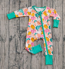 Load image into Gallery viewer, Baby Boys Colorful Pumpkins Plaid Fall Zipper Footie Rompers
