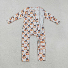 Load image into Gallery viewer, Baby Boys Bows Pumpkins Fall Zipper Footie Rompers
