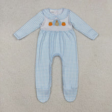 Load image into Gallery viewer, Sibling Embroidery Pumpkins Turkey Baby Infant Thanksgiving Fall Footed Rompers

