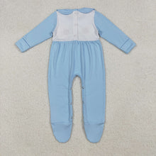 Load image into Gallery viewer, Embroidery Pumpkins Turkey Baby Boys Blue Thanksgiving Footed Rompers
