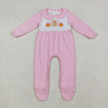Load image into Gallery viewer, Sibling Embroidery Pumpkins Turkey Baby Infant Thanksgiving Fall Footed Rompers
