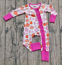 Load image into Gallery viewer, Baby Girls Colorful Pumpkins Fall Ruffle Zipper Footie Rompers
