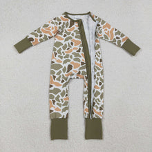 Load image into Gallery viewer, Baby Boys Green Yellow Camo Western Zipper Footie Rompers
