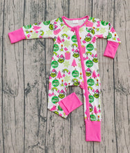 Load image into Gallery viewer, Baby Girls Green Face Gifts Christmas Zipper Footie Rompers
