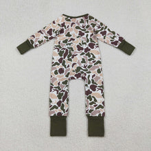 Load image into Gallery viewer, Baby Boys Deer Ducks Dogs Camo Southern Zipper Footie Rompers
