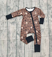 Load image into Gallery viewer, Baby Boys Brown Bull Skulls Western Two Way Zipper Convertible Rompers

