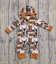 Load image into Gallery viewer, Baby Boys Brown Aztec Bull Skulls Western Hoodie Footie Rompers
