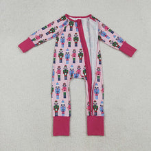 Load image into Gallery viewer, Baby Girls Christmas Soldiers Pink Zipper Footie Rompers

