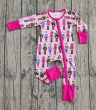 Load image into Gallery viewer, Baby Girls Christmas Soldiers Pink Zipper Footie Rompers
