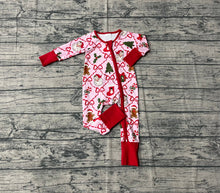 Load image into Gallery viewer, Baby Girls Red Bows Santa Gifts Checked Christmas Zipper Footie Rompers
