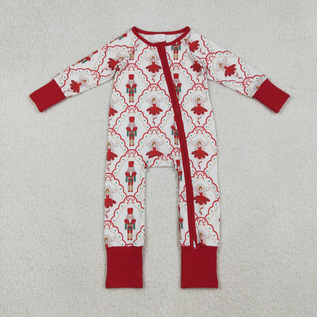 Baby Girls Red Bows Soldiers Checked Christmas Zipper Footie Rompers