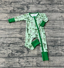 Load image into Gallery viewer, Baby Boys Green Clover Bows St Patrick Zipper Footie Rompers
