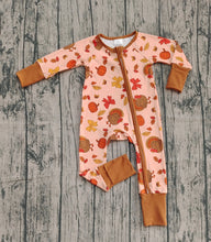 Load image into Gallery viewer, Baby Boys Bows Turkey Pumpkins Thanksgiving Two Way Zip Convertible Rompers
