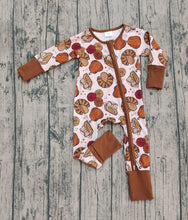 Load image into Gallery viewer, Baby Boys Pie Turkey Pumpkins Thanksgiving Zipper Footie Rompers
