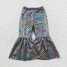Load image into Gallery viewer, 5 Colors Baby Girls Mermaid Scale Holographic Spandex Bell Bottom Pants
