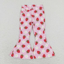 Load image into Gallery viewer, Sibling Baby Girls Floral Strawberry Bell Bottom Denim Jeans Pants
