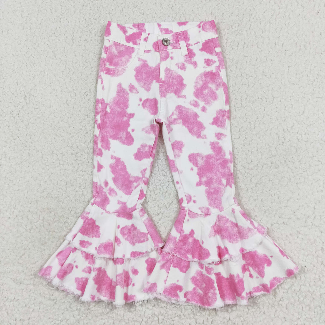 Sibling Baby Girls Colorful Cow Print Leopard Bell Bottom Denim Jeans Pants