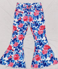 Load image into Gallery viewer, Baby Girls Blue Leaves Pink Flowers Bell Flare Denim Pants
