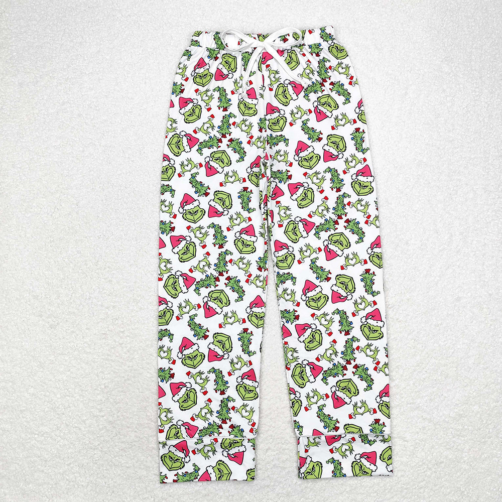 Adult Women Christmas Green Face Hearts Bottom Pants Pajamas