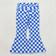 Load image into Gallery viewer, Baby Girls Blue Checkered Fall Bell Flare Denim Pants
