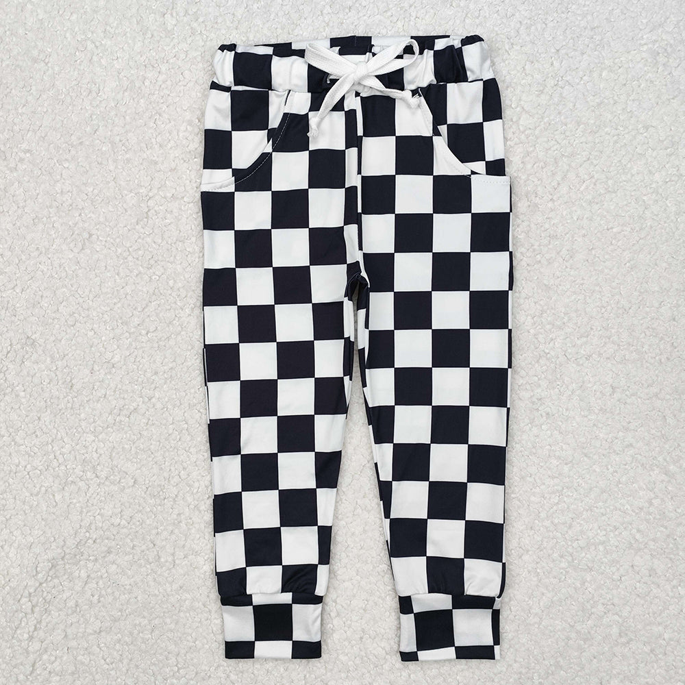 Baby Girls Black Checkered Jogger Pocket Pants