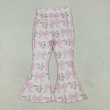 Load image into Gallery viewer, Baby Girls Pink Floral Bows Bell Bottom Yoga Pants
