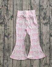 Load image into Gallery viewer, Baby Girls Pink Floral Bows Bell Bottom Yoga Pants
