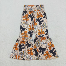 Load image into Gallery viewer, Baby Girls Halloween Orange Black Bows Bell Bottom Pants
