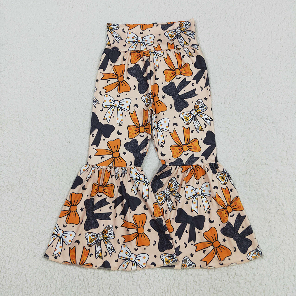 Baby Girls Halloween Orange Black Bows Bell Bottom Pants