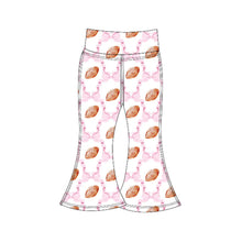 Load image into Gallery viewer, Baby Girls Pink Bow Footballs Plaid Yoga Active Bell Bottom Pants
