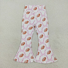 Load image into Gallery viewer, Baby Girls Pink Bow Footballs Plaid Yoga Active Bell Bottom Pants
