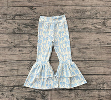 Load image into Gallery viewer, Baby Girls Blue Bows Yoga Active Ruffle Bell Bottom Pants
