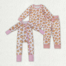 Load image into Gallery viewer, Sibling Baby Girls Pink Bows Pumpkins Rompers Pajamas Sets
